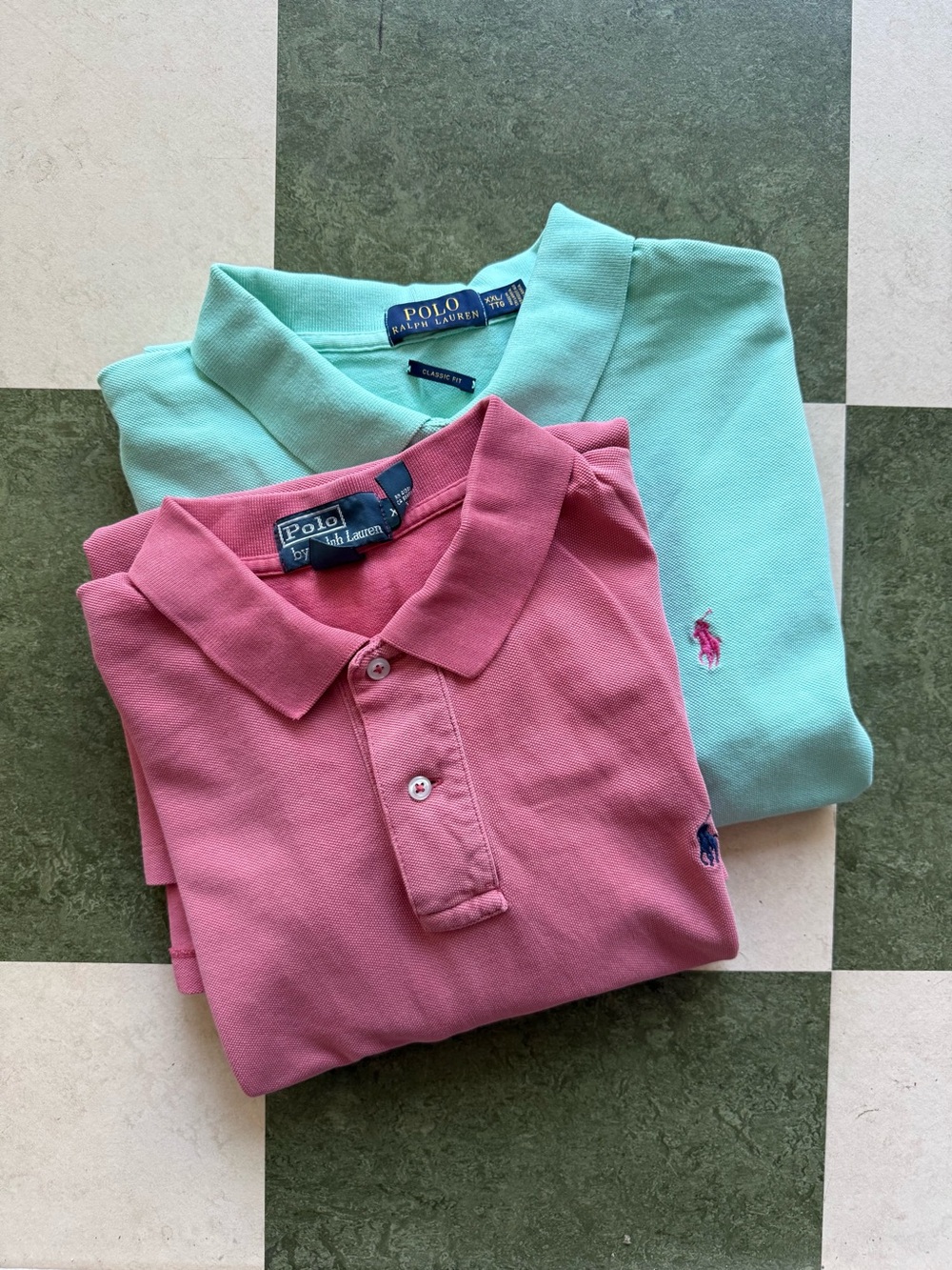 Two Polo by Ralph Lauren Men’s Berry & Mint Polo Shirts, XXL